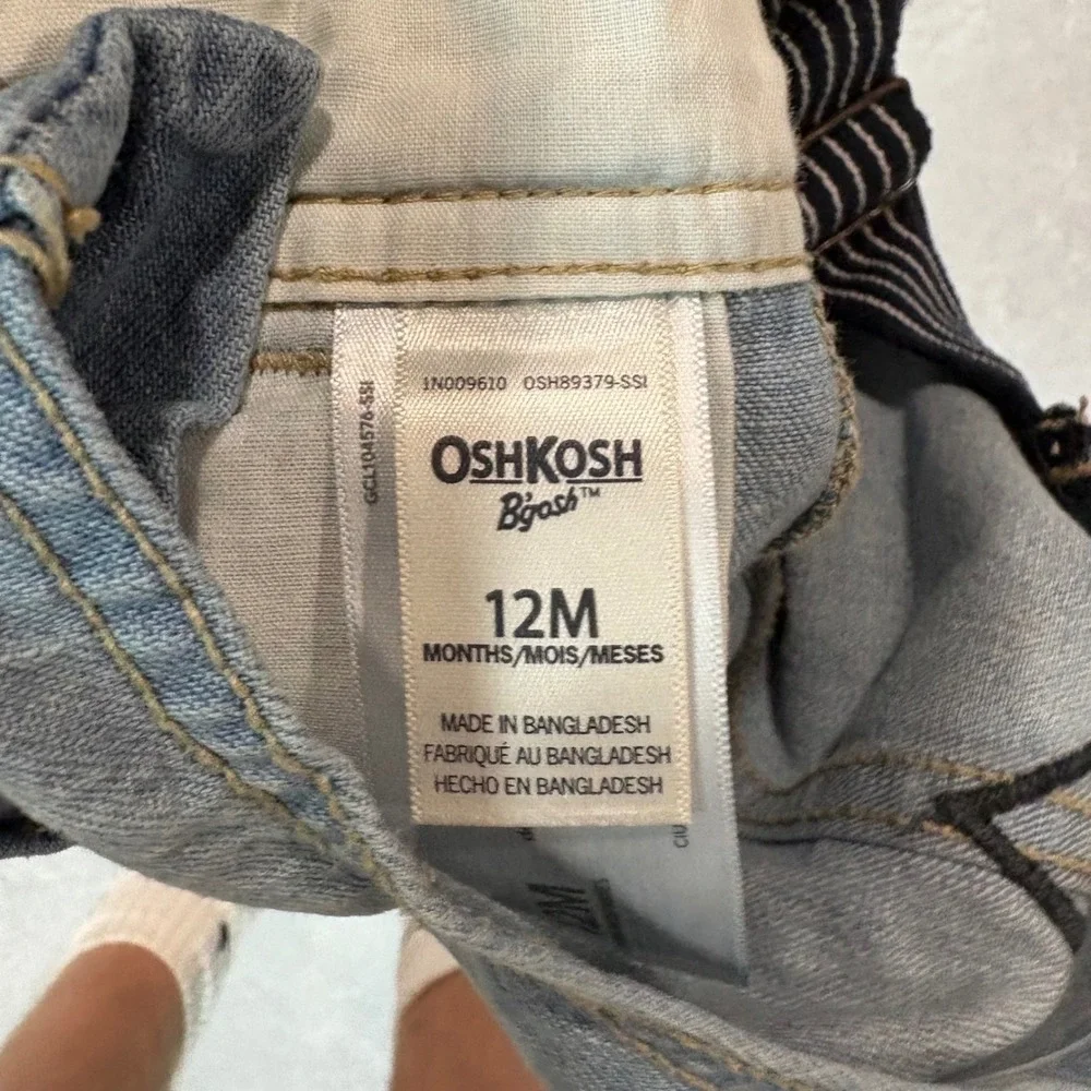 OshKosh B'gosh Baby Boys Denim Shortalls Blue 12M Striped Straps 3637